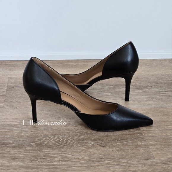 Quince Italian Leather 75mm d’Orsay Pump Black Womens Size 8 New Scratch, No box - Picture 1 of 17